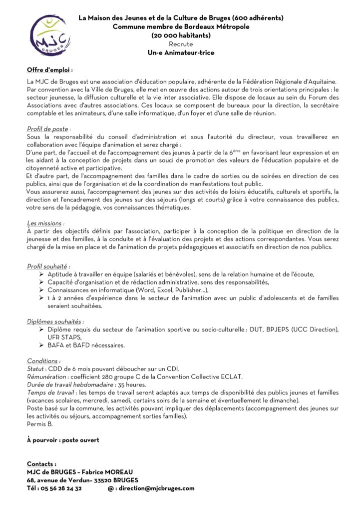 offre emploi animateur