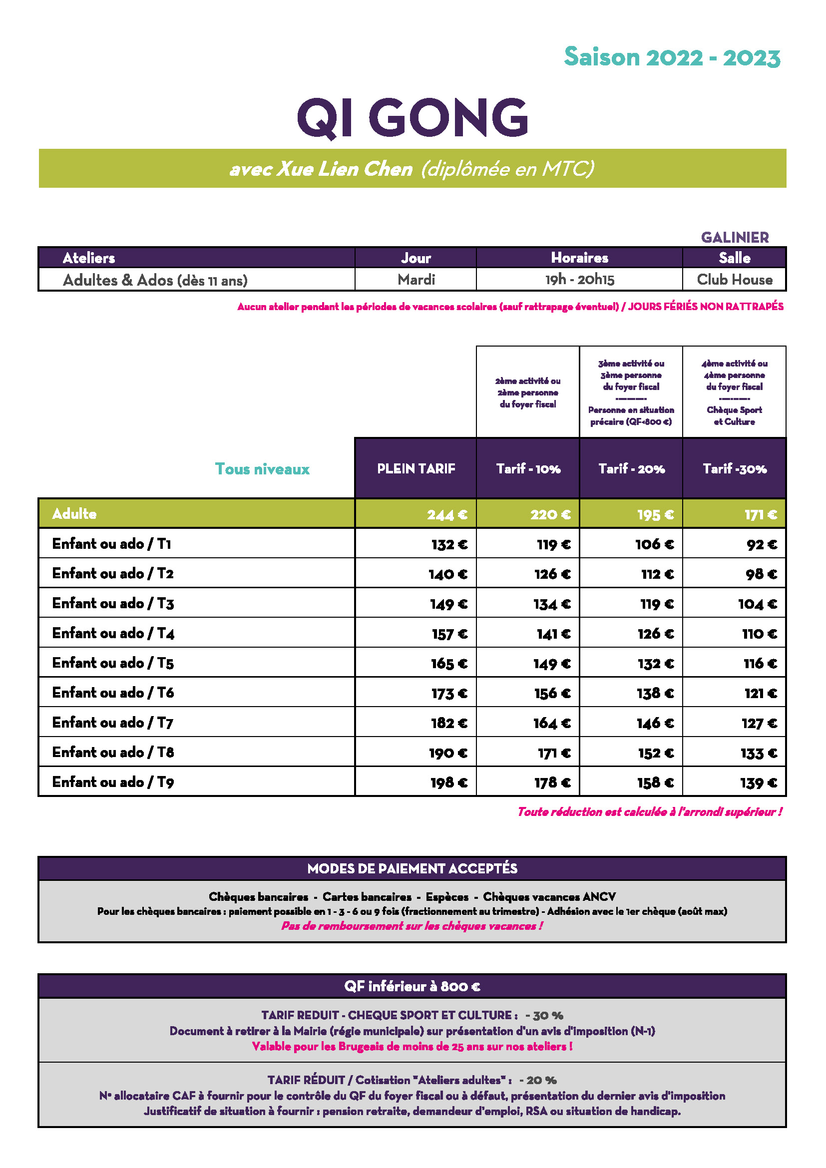 Tarif Qi Gong