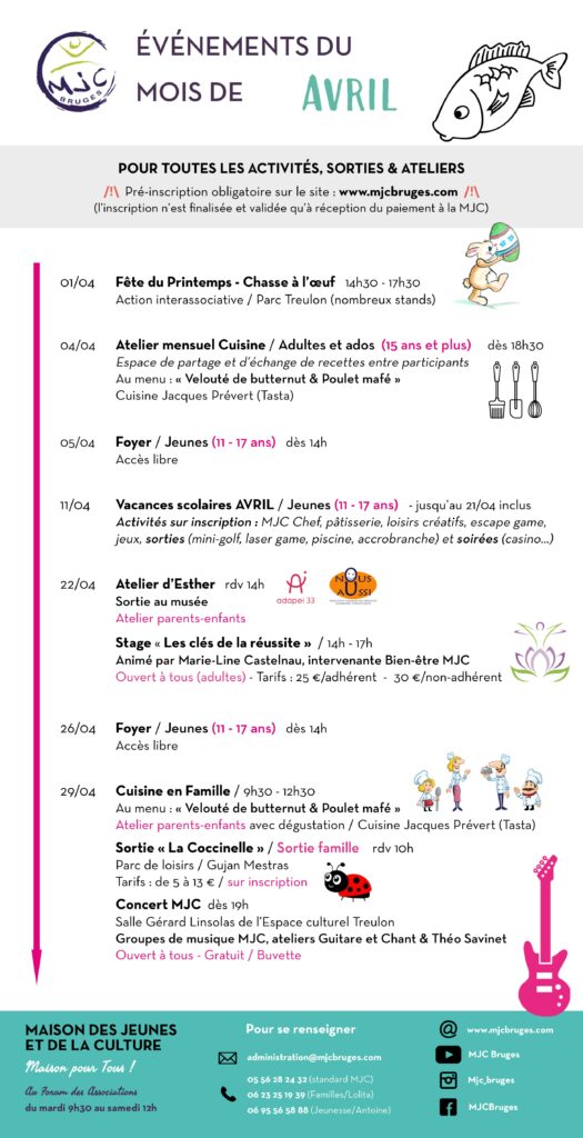 Programme du mois d'avril