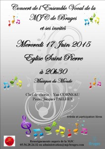 Concert de la Chorale MJC le 17/06 à 20h30 en l'Eglise St Pierre