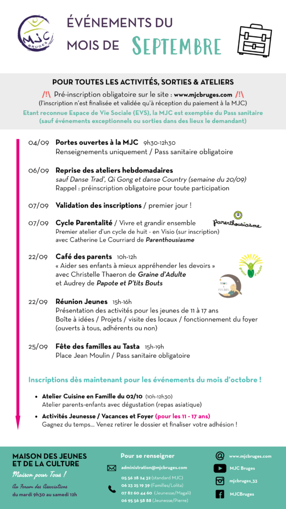 Programme des évènements de septembre